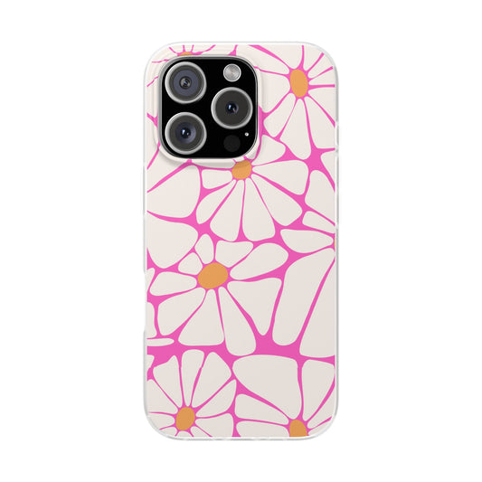 Bright Pink Daisy iPhone Case, Flexi Phone Case, Floral Phone Cover, Botanical iPhone Case, Samsung Case, Nature Lover Gift, Slim Soft Case