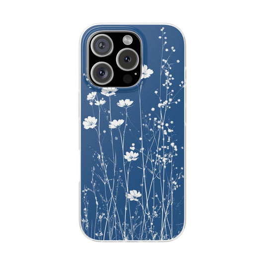 Blue Wildflower Phone Case, Flexi Phone Case, Floral Phone Cover, Botanical iPhone Case, Samsung Case, Nature Lover Gift, Slim Soft Case