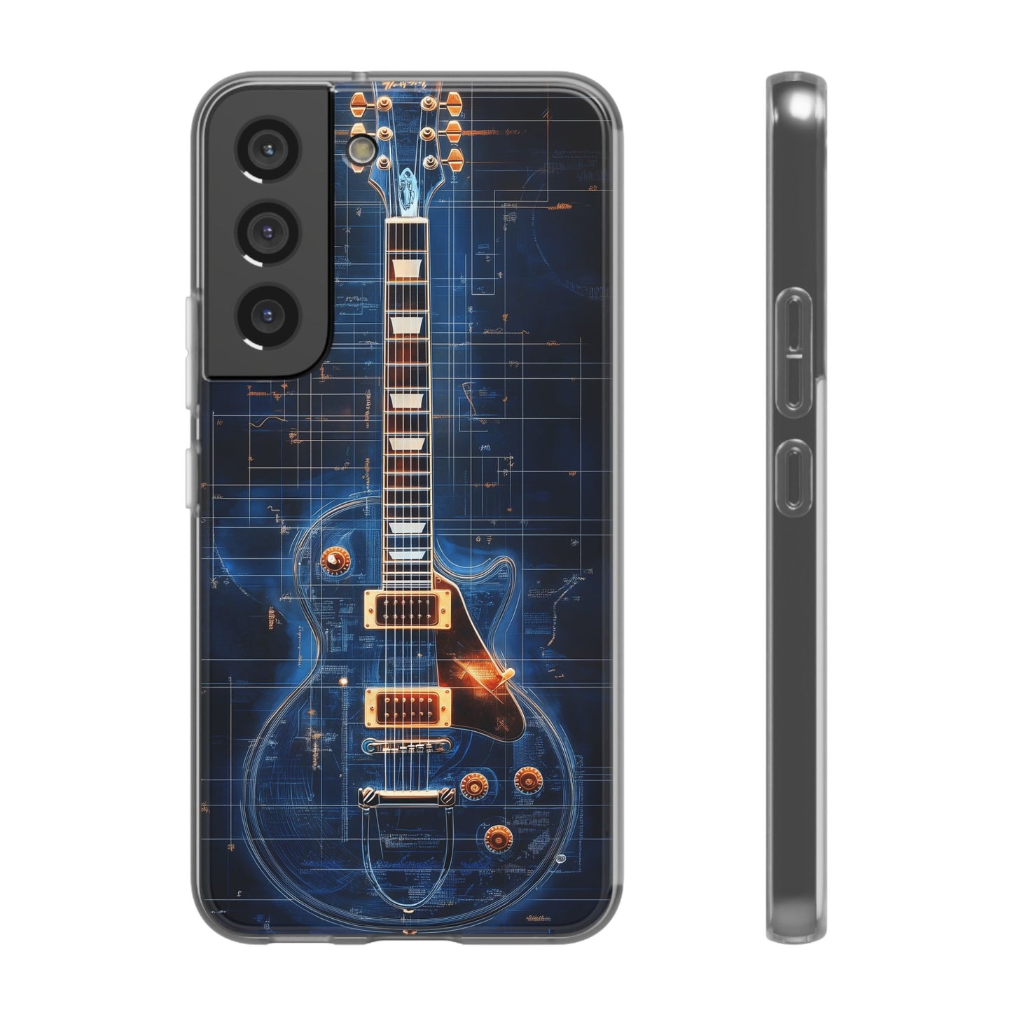 Cool Guitar Phone Case in Blue for iPhone and Samsung. Flexi Phone Case, Soft Case