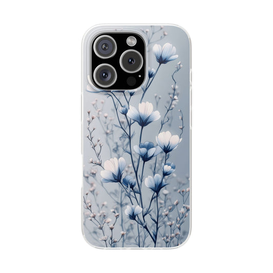 Blue Grey Wildflower Phone Case, Flexi Case, Floral Phone Cover, Botanical iPhone Case, Samsung Case, Nature Lover Gift, Slim Soft Case